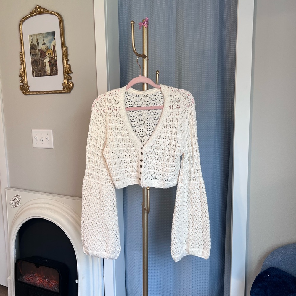 Cream Crochet Button-Front Sweater whimsy core